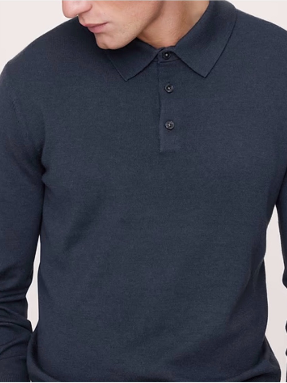 Banana Republic Men's Long-Sleeve Polo in Charcoal Blue Extra Fine Wool Merino